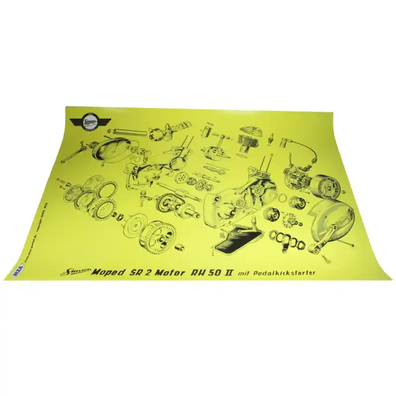 Simson Explosionsdarstellung Explosionszeichnung SR2 SR 2 E Rh50II Soemtron Motor 72x50cm Knallerangebot