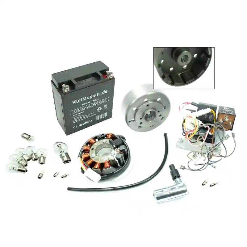 Vape 3 Set Elektronik Zündung Lichtmaschine Motor für Simson SR50 SR80 Roller mit Akku & Glühlampen Neuheit