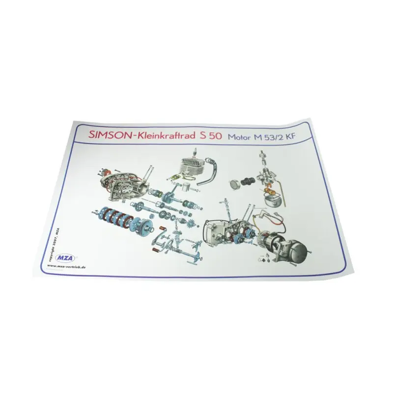 XXL Simson Explosionsdarstellung Explosionszeichnung S50 Motor M53/2KF 72x50cm Wochenendangebot