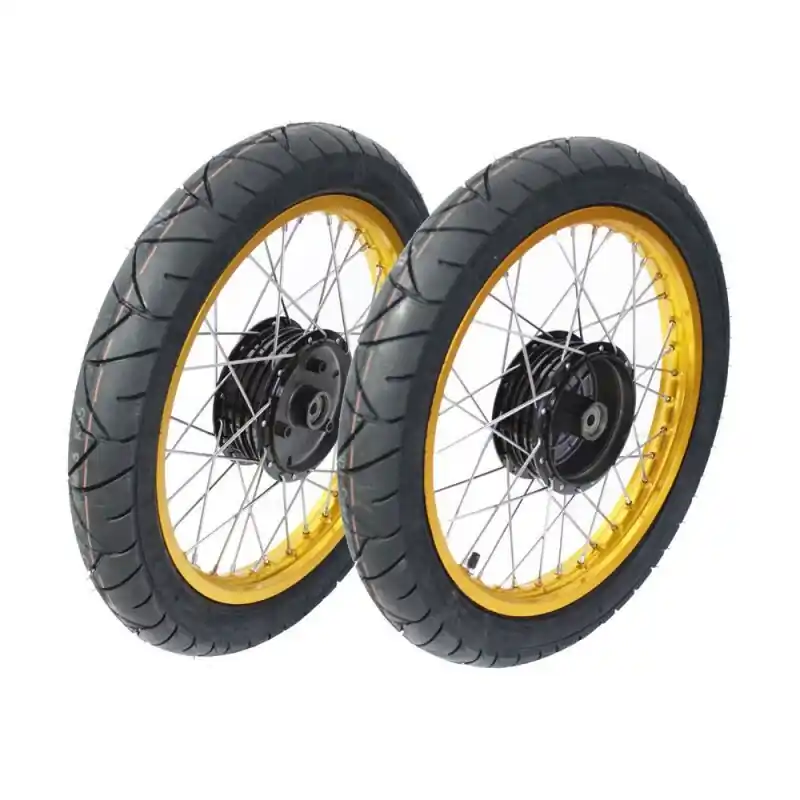 2 Räder für Simson S51 S50 S53 S70 KR51 Schwalbe Spatz Star Sperber Habicht, Reifen Heidenau K55, Felge gold, Speichen chrom, Nabe schwarz, einbaufertig Expressversand