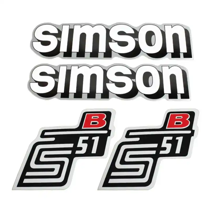 Set Klebefolien, Aufkleber für Simson S51 B rot weiß silber Tank + Seitendeckel Markenprodukt