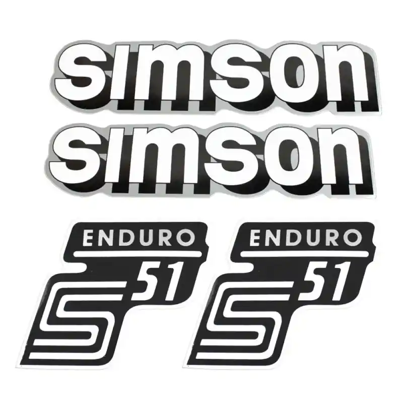 Expressversand Simson 4 x Klebefolie Tank Aufkleber Seitendeckel S51-E Enduro S50 weiß silber