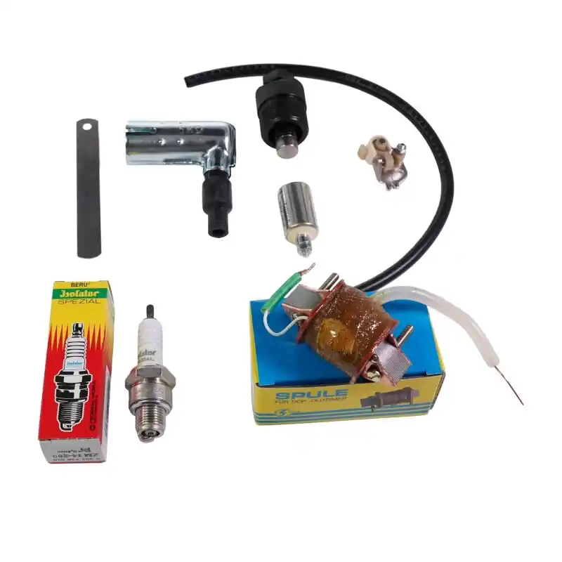 ReparaturSet Zündspule 6V 12V für Simson KR51/1 Schwalbe Star S50 Kerzenstecker Unterbrecher Kondensator Zündkabel Zündkerze Abzieher Leere Markenprodukt