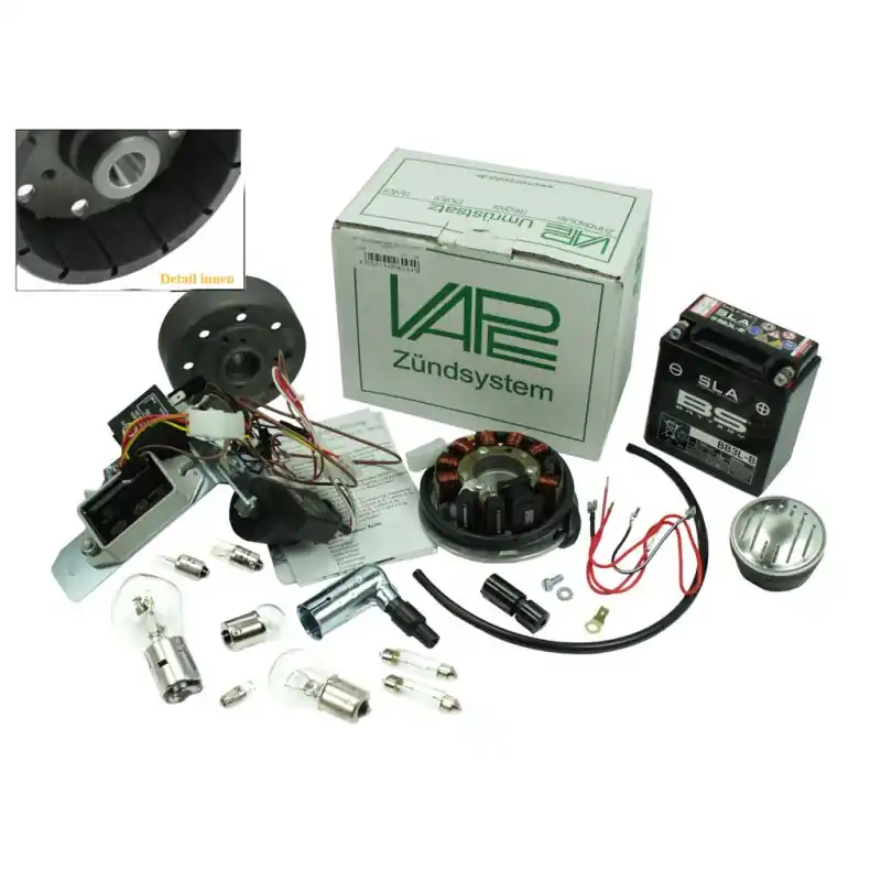 Geprüft Vape Elektronik Zündung mit Gel Akku, Hupe, Lampen für Simson KR51-1 & KR51-2 Schwalbe 100W , vergossene Magnete