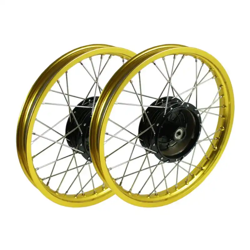 2 Speichenräder für Simson S51 S50 KR51 Schwalbe Star Sperber Habicht Felge gold eloxiert verchromte Speichen Kostenloser Versand