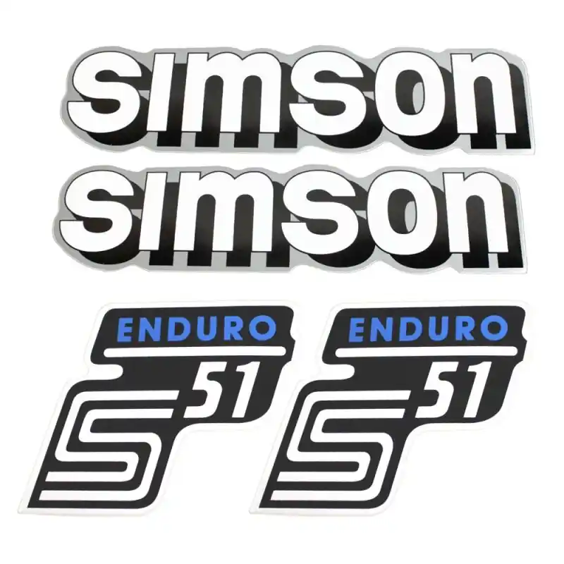 Neu Im Sortiment Simson 4 x Klebefolie Tank Aufkleber Seitendeckel S51-E Enduro blau weiß silber