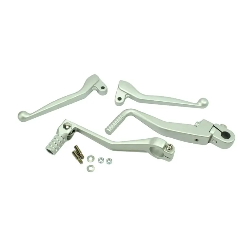 Ausverkauf SET Anbauteile Bremshebel Kupplungshebel mit Kickstarter und Fußschalthebel inkl. Schrauben, silber matt