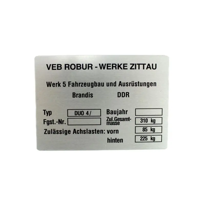 Typenschild für Simson Duo 4 4/2 Plakette Rahmennummer 310kg Mega-Angebot