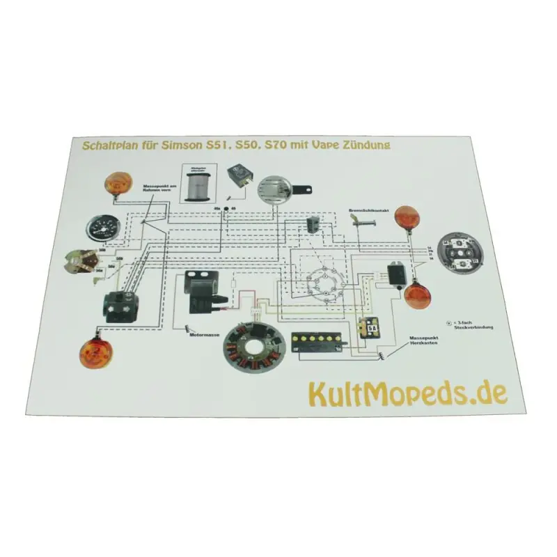 Schneller Versand Schaltplan für Simson S51 S50 S70 Vape Zündung Kabelplan A3 KultMopeds