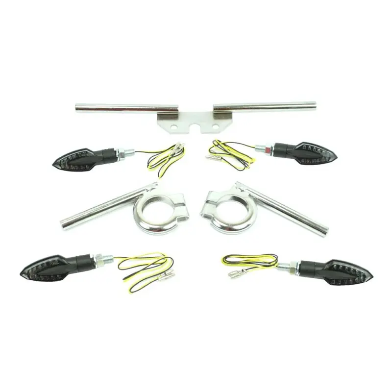 4 Miniblinker + Halter LED 12V mit M8 Gewinde chrom für Simson S51 S50 S70 S53 20mm kurzarm Markenprodukt