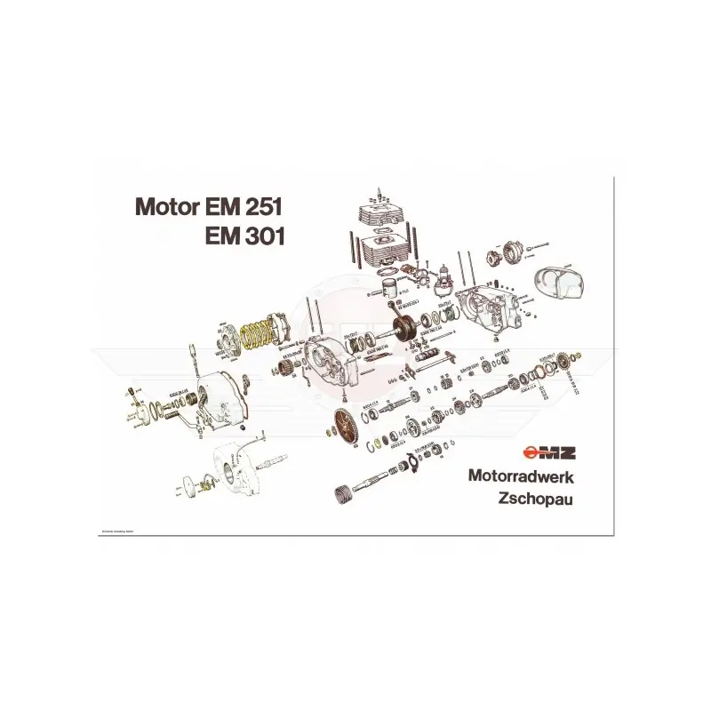 Explosionsdarstellung Explosionszeichnung MZ ETZ250 Motor Getriebe Kupplung Must-Have