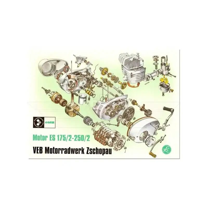 Highlight Explosionsdarstellung Explosionszeichnung MZ ES175/2 ES250/2 Motor Getriebe Kupplung