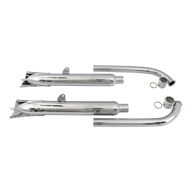 Kracherpreis Set Auspuffe + Krümmer + Schellen IFA MZ BK350 Fischschwanz Fischflosse chrom 3-teilig