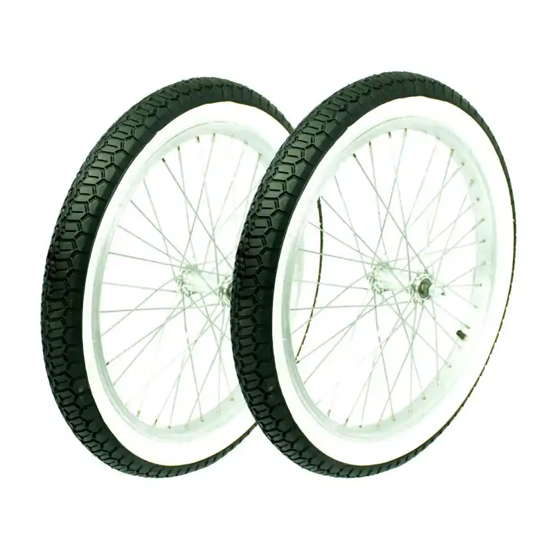 Paar Komplettrad Kompletträder mit Weißwandreifen mit Alufelge 1,2x16, Speichen chrom für Anhänger für Simson S51 S50 KR51 Schwalbe Star Sperber Habicht auch Mifa DDR Fahrrad Markenware