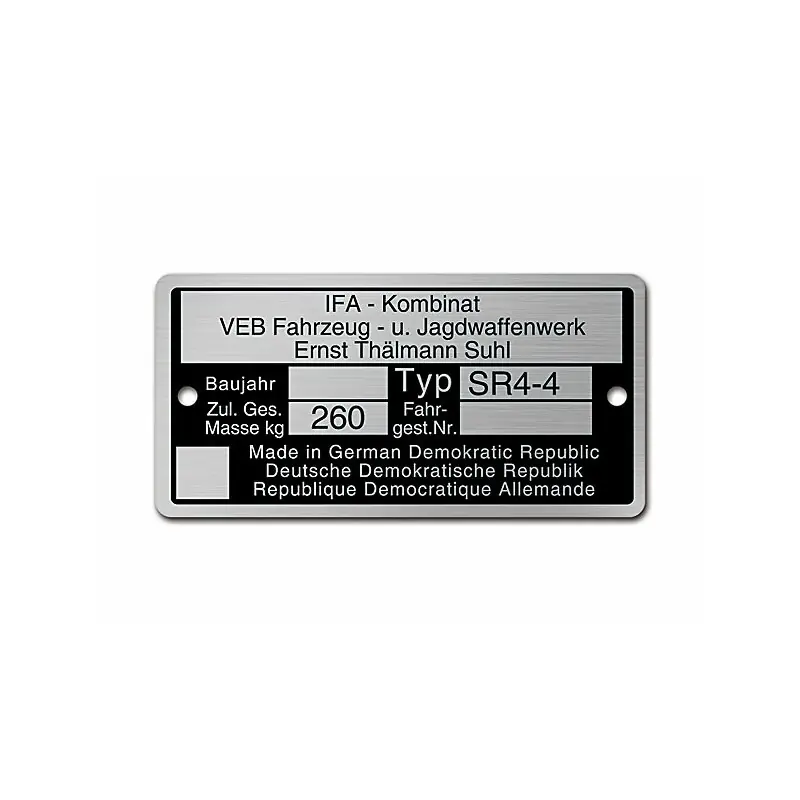 Typenschild Plakette Rahmen Alu Veb für Simson SR4-4 Habicht Rohling silber Aktuell