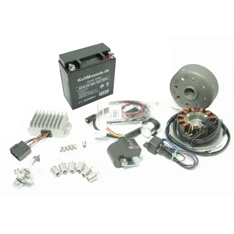 Kostenfreie Lieferung Vape Zündung Set + Akku + lampen + Blinkgeber für MZ ETZ 125 150 ETZ125 ETZ150 12V 180W Lichtmaschine