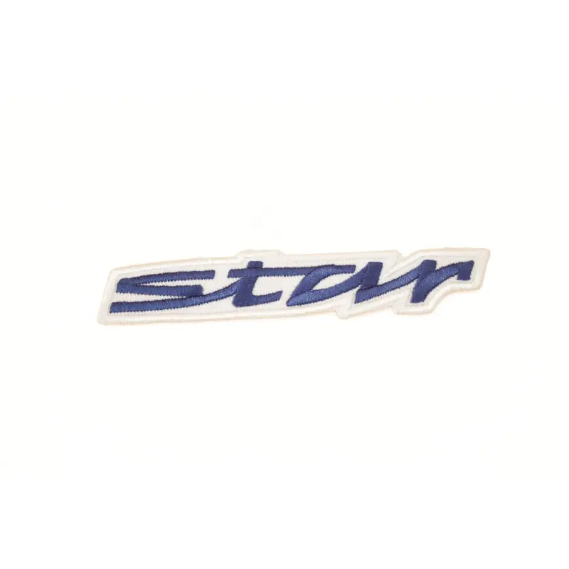 Preisknaller Aufnäher, Patch für Simson Star Emblem Schriftzug weiß-blau 110x21